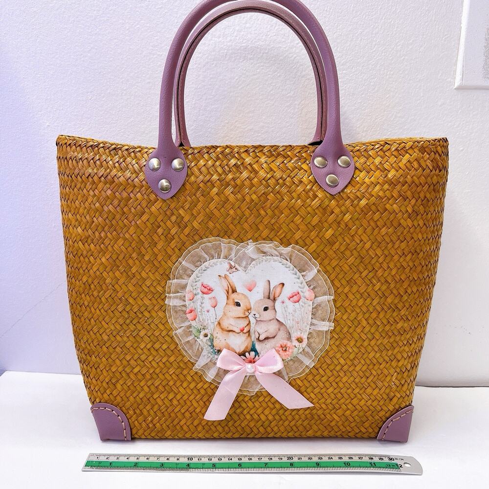 NEW! Handmade Hand Woven Bag Tote Leather Handle From Krachut Plant Unique Purse - Picture 12 of 14